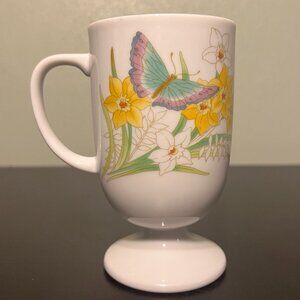 Vintage Otagiri Butterfly Daffodils Pedestal Ceramic Tea Cup Mug ~ Made in Japan